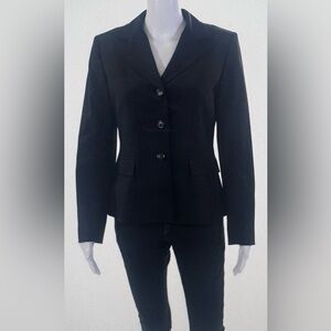 T TAHARI Notched Lapel Split Sleeve 3 Button Blazer Jacket Black Size 8